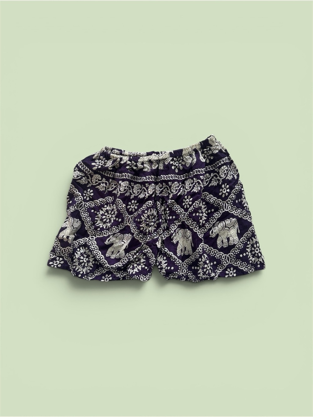 Women's Purple Elephant Print Elastic-Waist Shorts